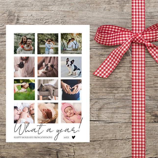 Modern Minimalist What a Year Photo Collage Holiday Card (Creator Uploaded)
