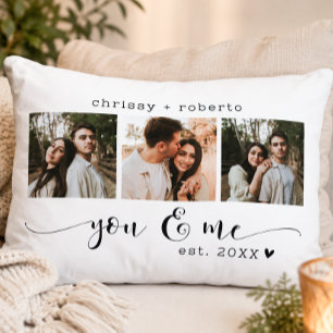 Modern Minimalist White 3 Photo Script Collage Accent Pillow
