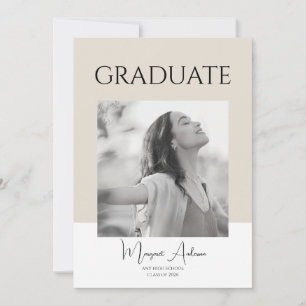 Modern Minimalist White and Brown Photo Graduation Announcement