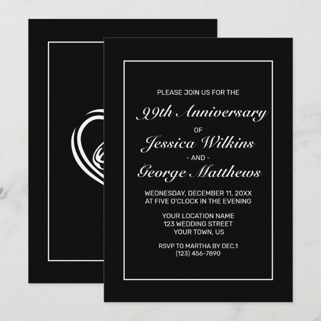 Modern Minimalist White Black Anniversary Invitation (Front/Back)