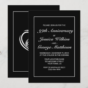 Modern Minimalist White Black Anniversary Invitation