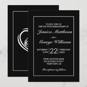 Modern Minimalist White Black Anniversary Invitation