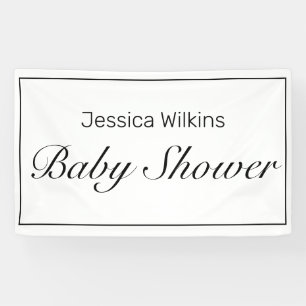 Modern Minimalist White Black Baby Shower Banner