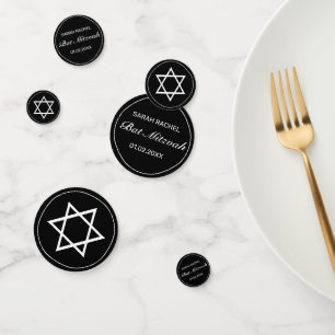 Modern Minimalist White Black Bar Bat Mitzvah Confetti