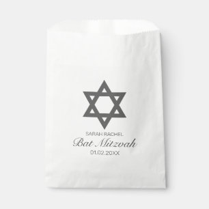 Modern Minimalist White Black Bar Bat Mitzvah Favour Bag