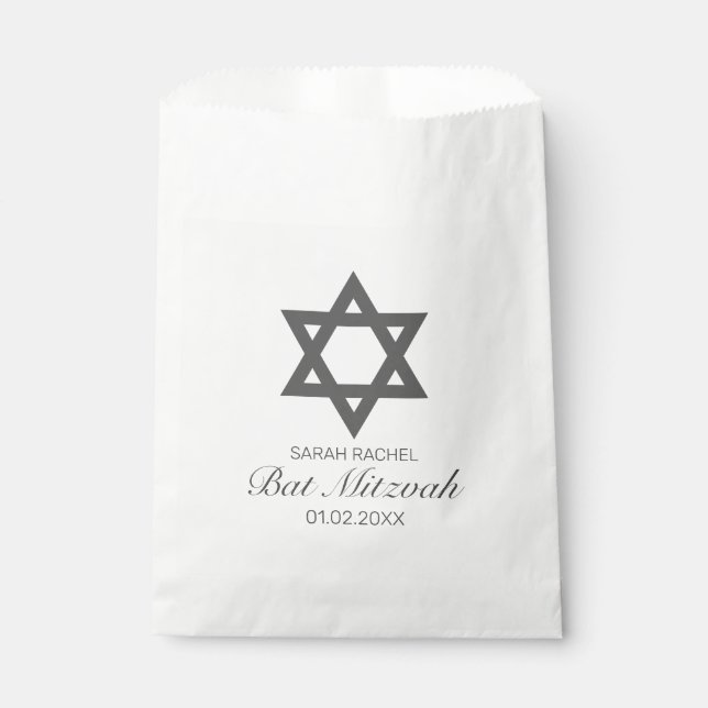 Modern Minimalist White Black Bar Bat Mitzvah Favour Bag (Front)
