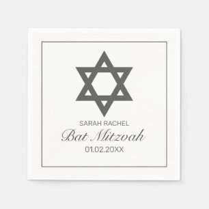 Modern Minimalist White Black Bar Bat Mitzvah Napkin