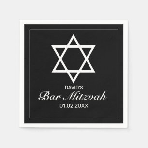Modern Minimalist White Black Bar Bat Mitzvah Napkin