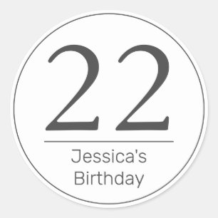Modern Minimalist White Black Birthday Age Classic Round Sticker