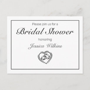 Modern Minimalist White Black Bridal Shower Announcement Postcard