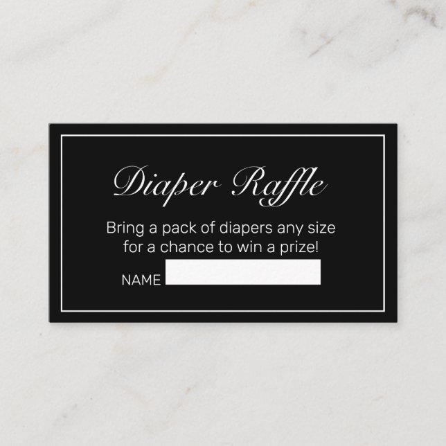 Modern Minimalist White Black Diaper Raffle Enclosure Card (Front)