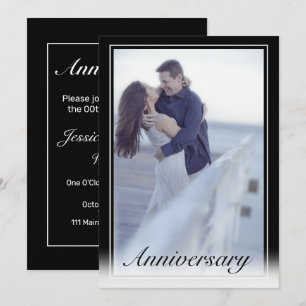 Modern Minimalist White Black Photo Anniversary Invitation