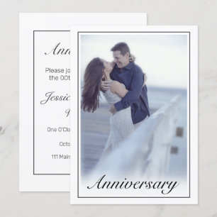 Modern Minimalist White Black Photo Anniversary Invitation