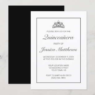 Modern Minimalist White Black Quinceañera Invitation
