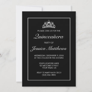 Modern Minimalist White Black Quinceañera Invitation