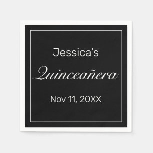 Modern Minimalist White Black Quinceañera Napkin