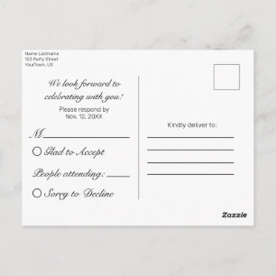 Modern Minimalist White Black RSVP Invitation Postcard