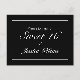 Modern Minimalist White Black Sweet 16 Announcement Postcard