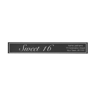Modern Minimalist White Black Sweet 16 Birthday Wrap Around Label