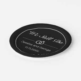 Modern Minimalist White Black Wedding Anniversary Paper Plate