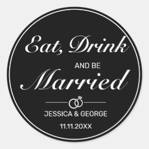 Modern Minimalist White Black Wedding Classic Round Sticker