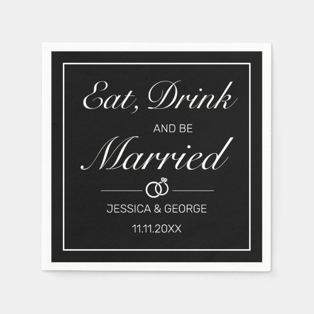 Modern Minimalist White Black Wedding Napkin (Front)
