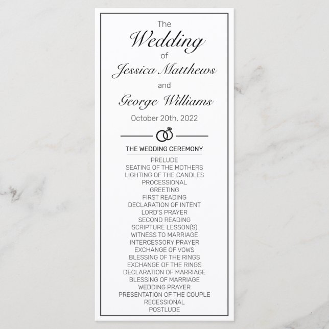 Modern Minimalist White Black Wedding Program (Front)
