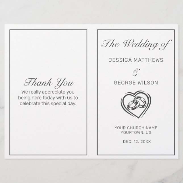 Modern Minimalist White Black Wedding Program (Front)