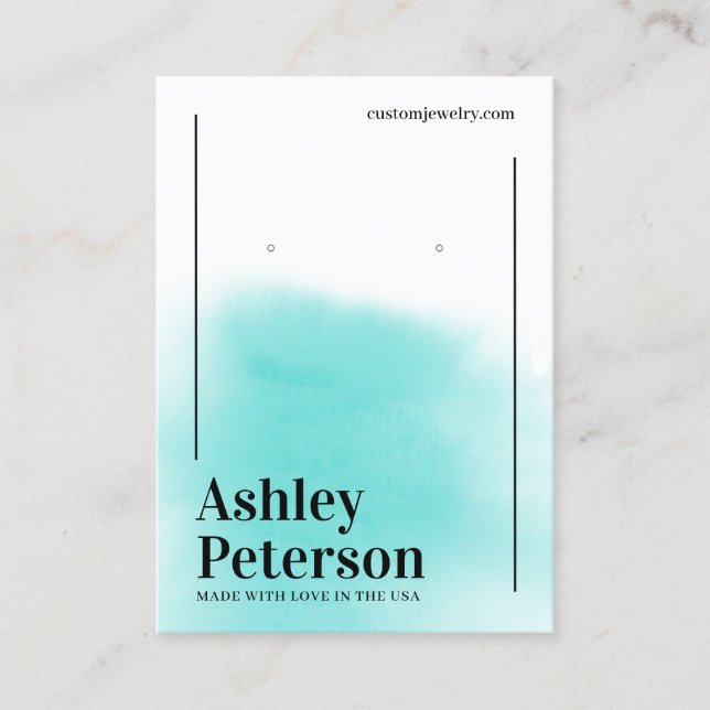 Modern minimalist white blue font earring display business card (Front)