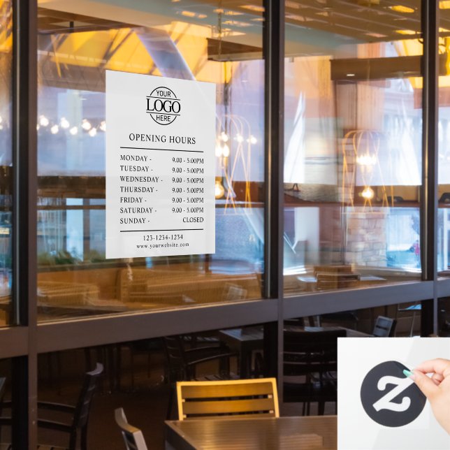 Modern Minimalist White | Business Opening Hours Window Cling (Restaurant Window)