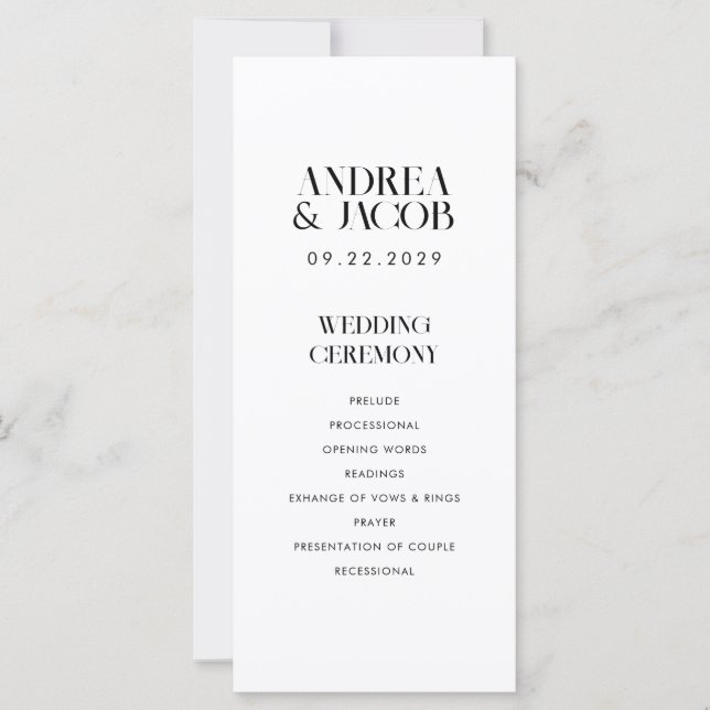 Modern Minimalist White Chic Wedding Program (Front)