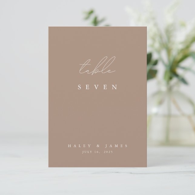 Modern Minimalist White & Dusty Taupe Table Number (Standing Front)