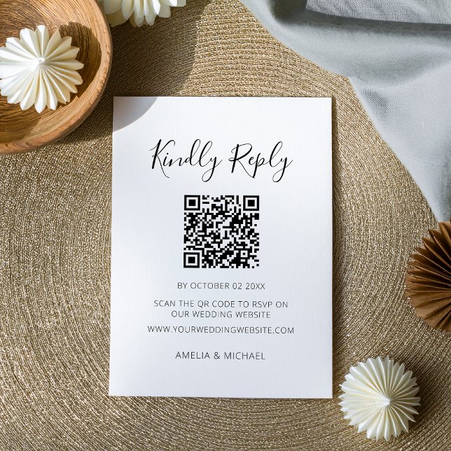 Modern Minimalist White Editable QR Code RSVP Enclosure Card (Modern Minimalist White Editable QR Code RSVP Enclosure Card)