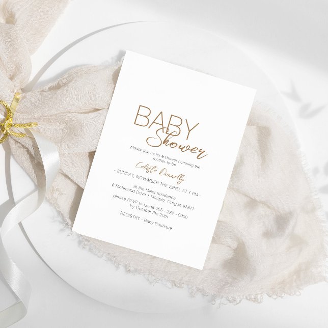 Modern Minimalist White Gender Neutral Baby Shower Invitation (Creator Uploaded)