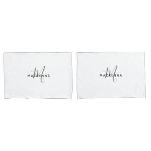 Modern Minimalist White Girly Monogram Script Name Pillowcase