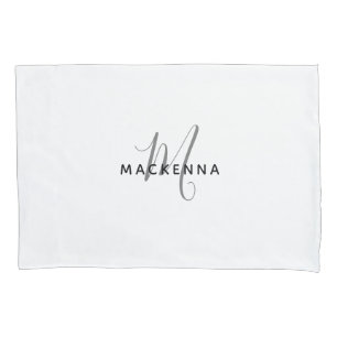 Modern Minimalist White Girly Monogram Script Name Pillowcase