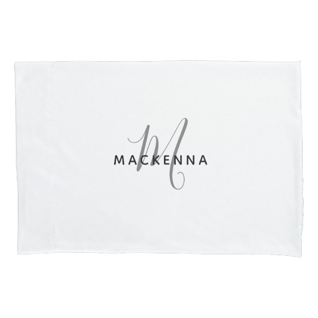 Modern Minimalist White Girly Monogram Script Name Pillowcase (Front)