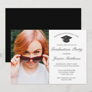 Modern Minimalist White Graduation Photo Invitation