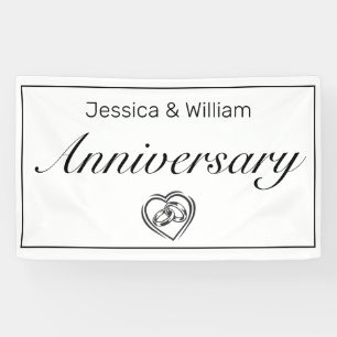 Modern Minimalist White Heart Rings Anniversary Banner