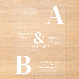 Modern Minimalist White Initial Wedding Acrylic Invitations