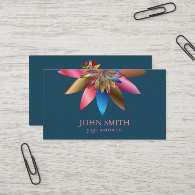 Modern Minimalist White Lotus Yoga Instructor Business Card (Front/Back In Situ)
