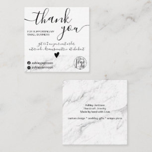 Modern minimalist white marbe order thank you square business card