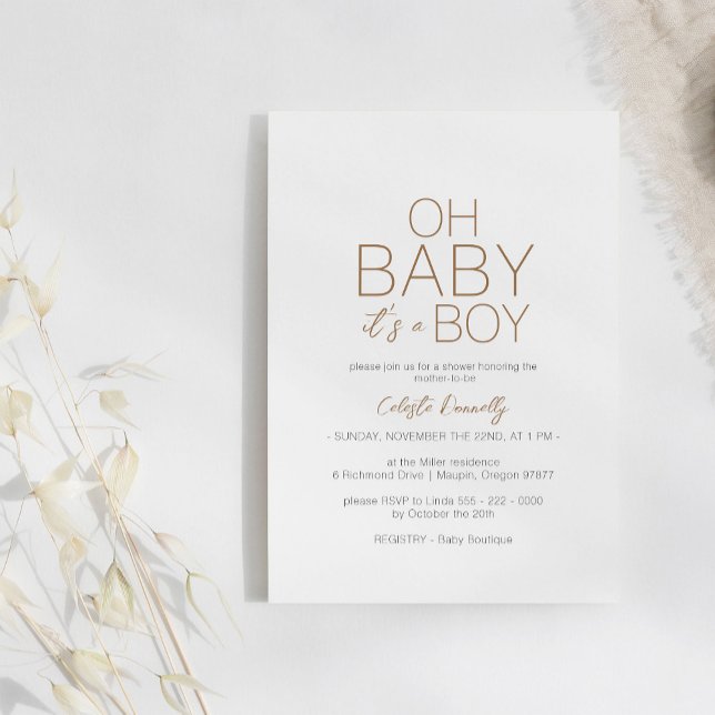 Modern Minimalist White Oh Baby Boy Shower Invitation (Creator Uploaded)