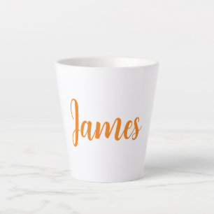 Modern Minimalist White Orange Add Your Name Latte Mug