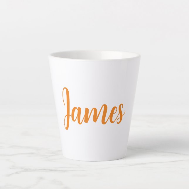 Modern Minimalist White Orange Add Your Name Latte Mug (Front)