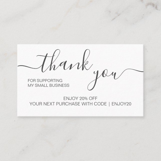 Modern Minimalist White Order Thank You Business Card (Front)