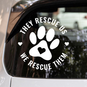 Modern Minimalist White Pet Paw We Rescue Them Car Window Cling