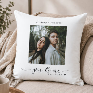 Modern Minimalist White Photo Script Throw Pillow
