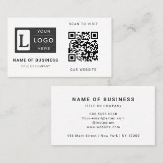 Modern Minimalist White QR Code Custom Logo Business Card