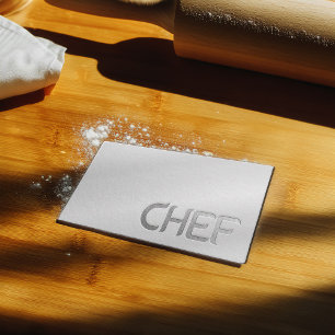 Modern Minimalist White Silver Embossed Text Chef Business Card